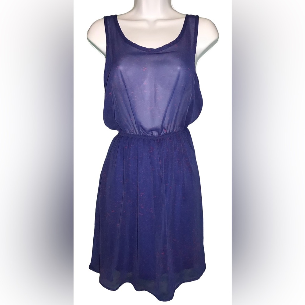 Dorothy Blue Orange Specks Bow Back Sheer Dress Swim Cover Up Skirt Lined Small